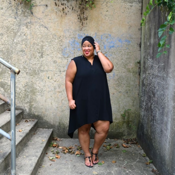 New RACHEL Black V Neck Tunic High Low swing dress - Picture 9 of 12